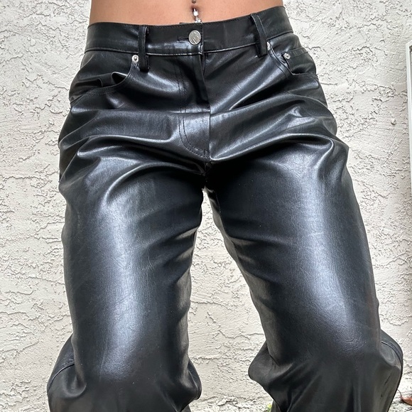 Y2k Vintage Black Leather Pants - Picture 1 of 10
